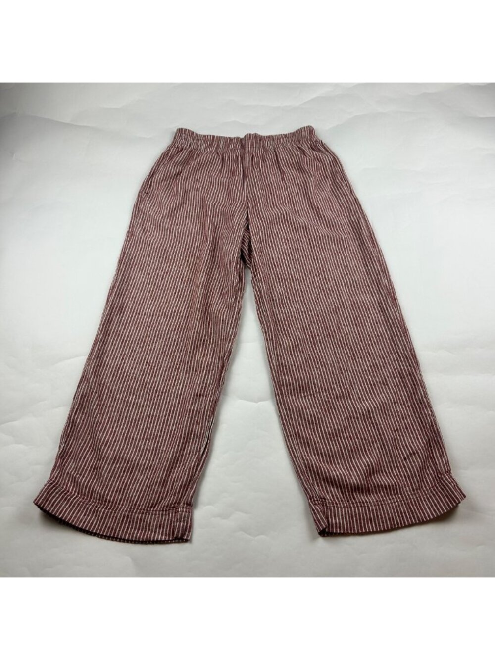 PETITE Old Navy Brick Red Striped Linen Blend Wide Leg Pant SP